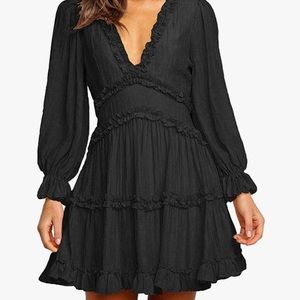 Happy Sailed Women Long Sleeve Ruffle Layer Backless Swing Mini Dress S